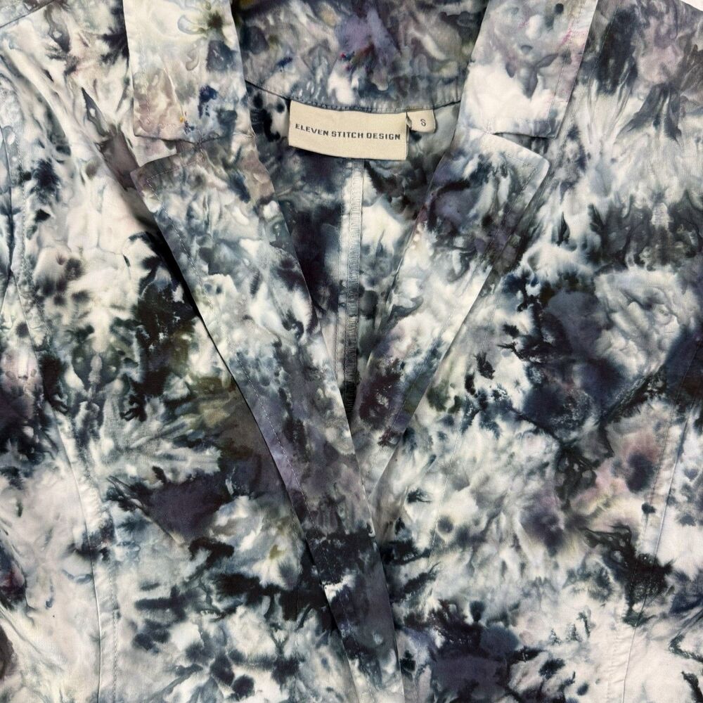 ELEVEN STITCH DESIGN Tie Dye Wrap Pocket Jacket Woman Small Blue Lagenlook USA - Picture 8 of 13